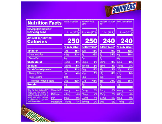 Mars Chocolate Full Size Candy Variety Box 18 Count Snickers Twix 3 Musketeers Milky Way