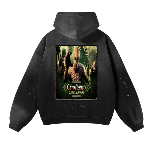 Distressed Black Skeleton Graphic Oversized Fleece Hoodie