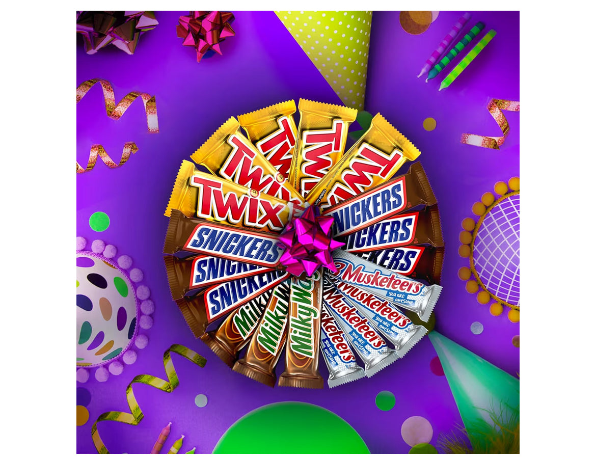 Mars Chocolate Full Size Candy Variety Box 18 Count Snickers Twix 3 Musketeers Milky Way