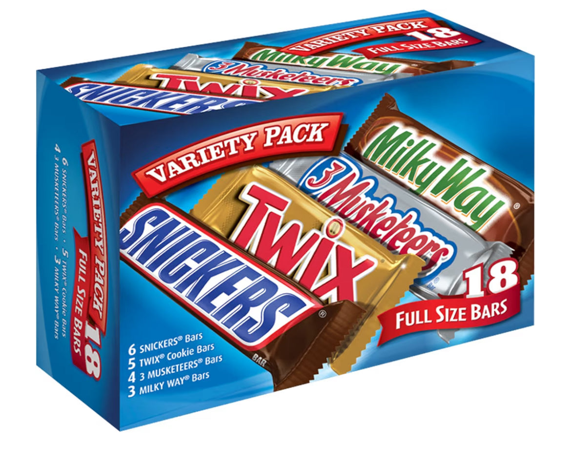 Mars Chocolate Halloween Full Size Candy Variety Pack 18 Bars Snickers Twix