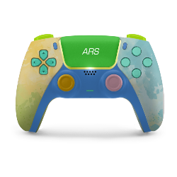 Custom ARS Pattern PS5 Controller Neon Green Aqua Yellow Pink Accents
